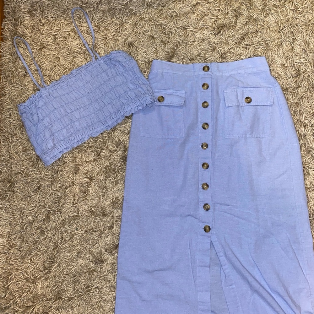 American Eagle Outfitters Light Lavender Button-Front Midi Skirt
